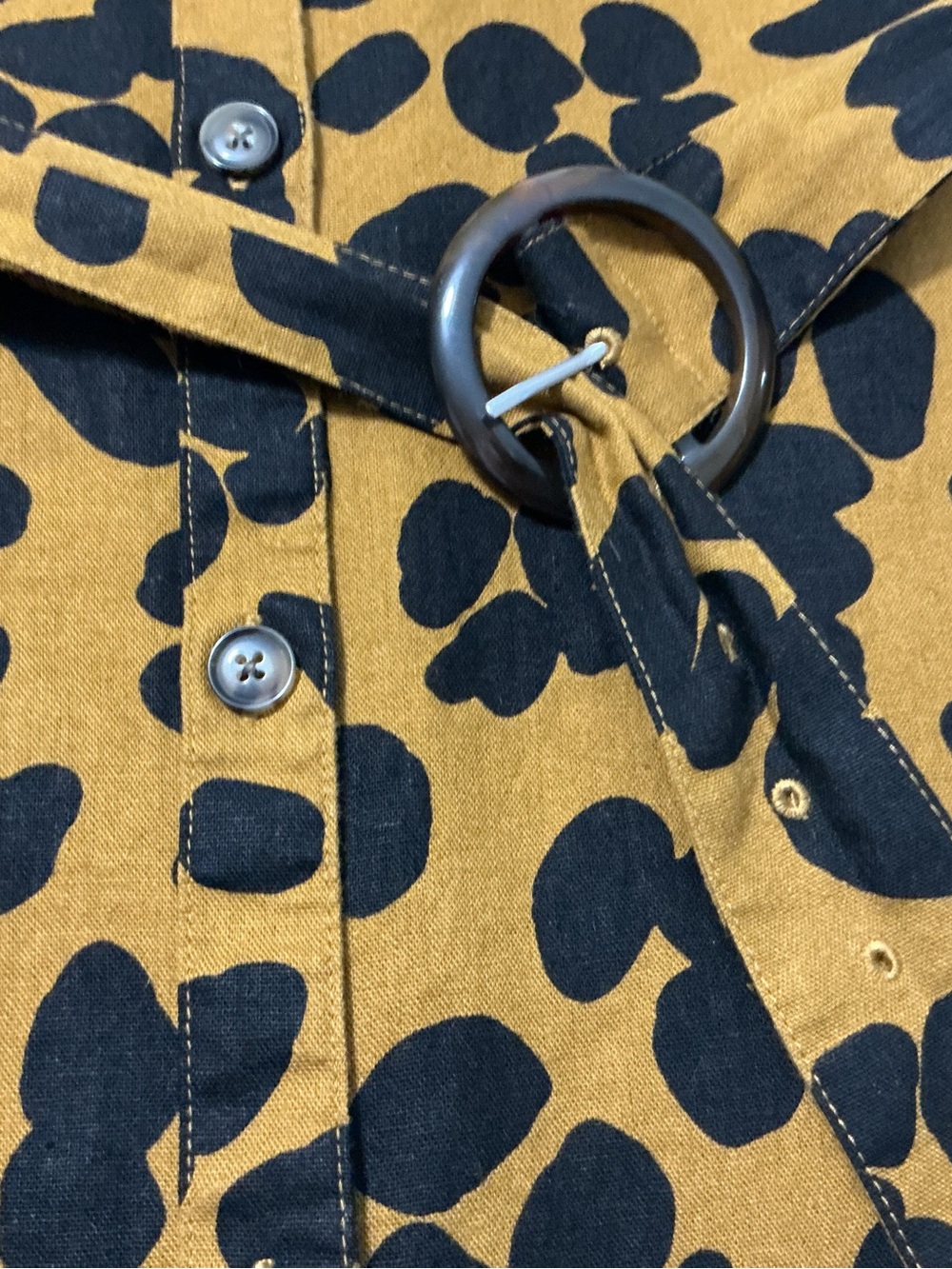 Who What Wear Linen Blend Midi Shirtdress XXL Mustard Tan Leopard Print Belted - Picture 13 of 13